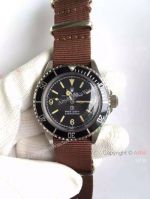 Replica Rolex Vintage Submariner Watch No Date Black Bezel Brown Nylon Strap
